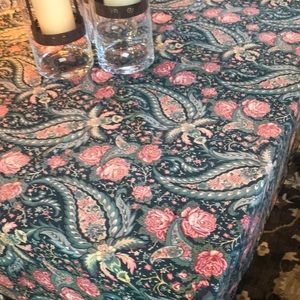 Laura Ashley Tablecloth Roses and Teals EUC 46x60